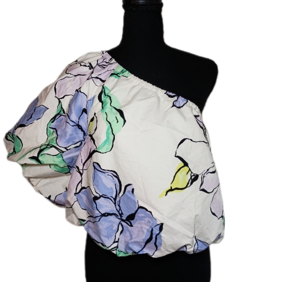A New Day One-Shoulder Cropped Top – XXL – NWT – Floral Puff Sleeve - Picture 3 of 9